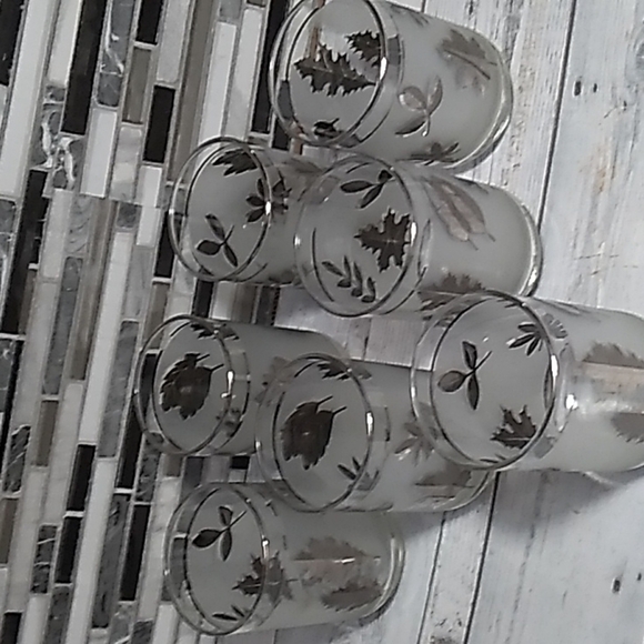 Libbey frosted gold leaf mid century modern 1970s set of 7 - Picture 2 of 4